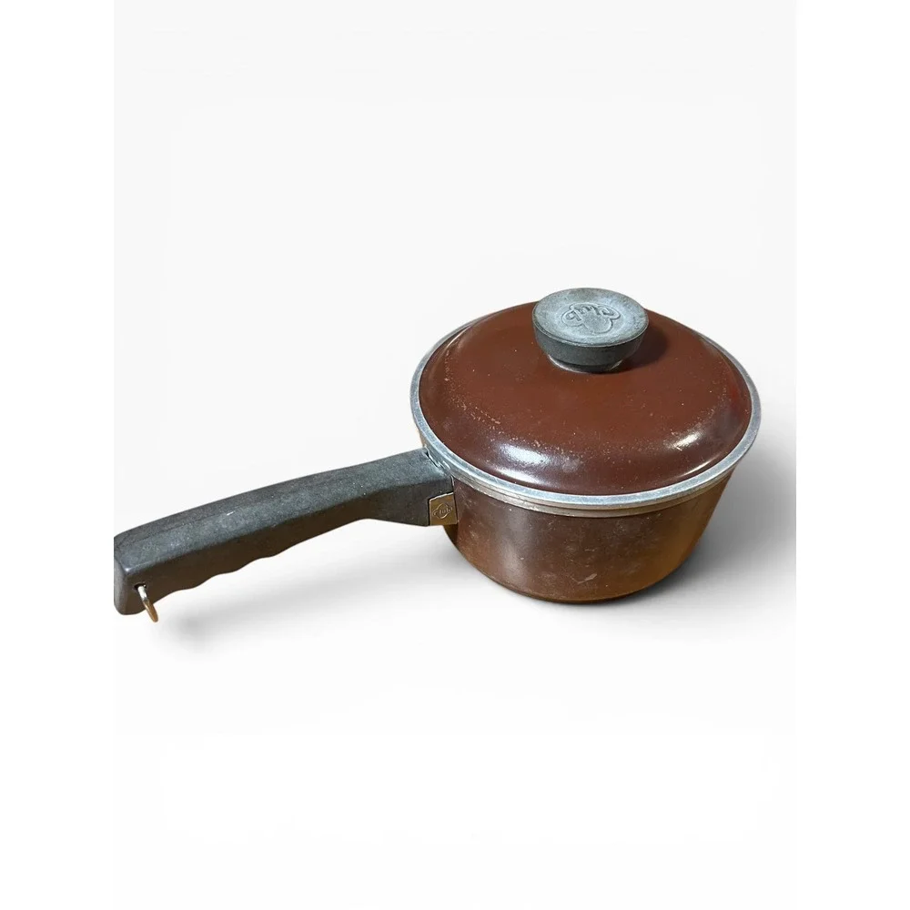 Vintage Club Aluminum Brown Saucepan with‎ Lid Cast 1 Qt Retro Kitchenware